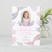 Editable Four Mermaid Tail Invitation Picture Four Kaart (Staand voorkant)
