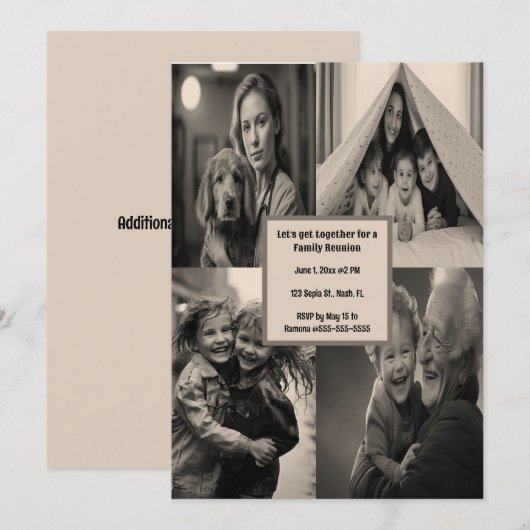 Editable Four Photo Party Kaart (Voorkant / Achterkant)