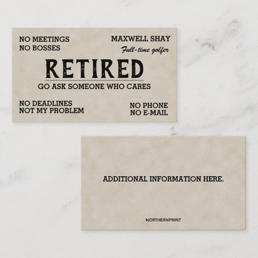 Editable Funny Retirement  Visitekaartje (Voorkant / Achterkant)