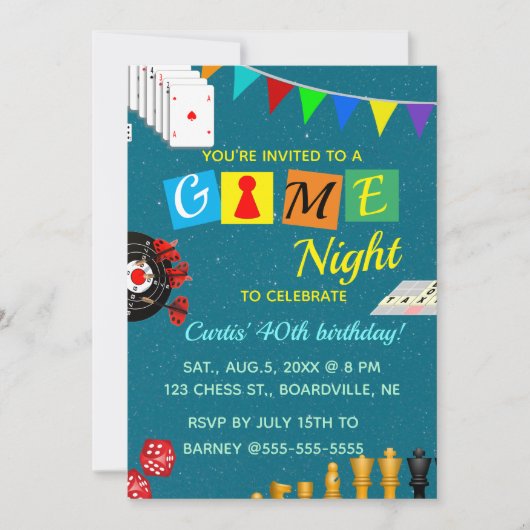 Editable Game Night Birthday Kaart (Voorkant)