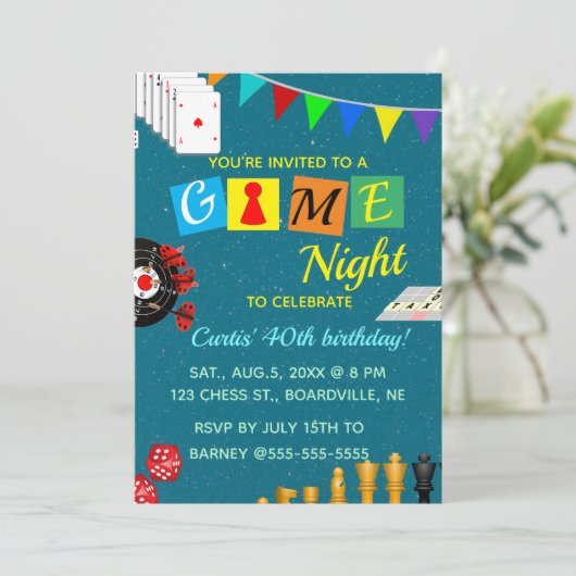 Editable Game Night Birthday Kaart (Staand voorkant)