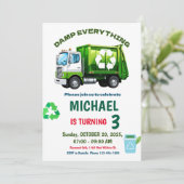Editable Garbage Truck Birthday Party Invitation Kaart (Staand voorkant)