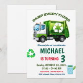 Editable Garbage Truck Birthday Party Invitation Kaart (Voorkant / Achterkant)