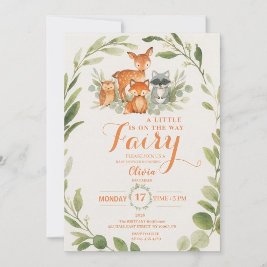Editable Gender Neutral Fall Woodland Baby Shower Kaart (Voorkant)