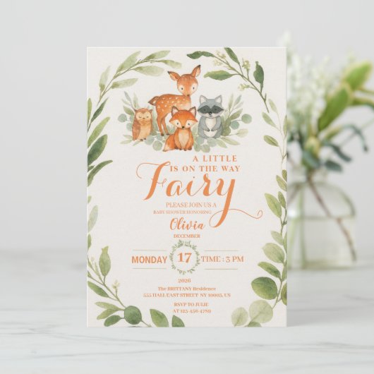 Editable Gender Neutral Fall Woodland Baby Shower Kaart (Staand voorkant)