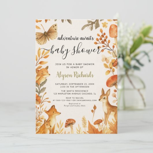Editable Gender Neutral Fall Woodland Baby Shower Kaart (Staand voorkant)