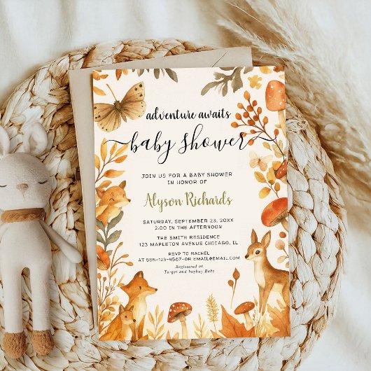 Editable Gender Neutral Fall Woodland Baby Shower Kaart