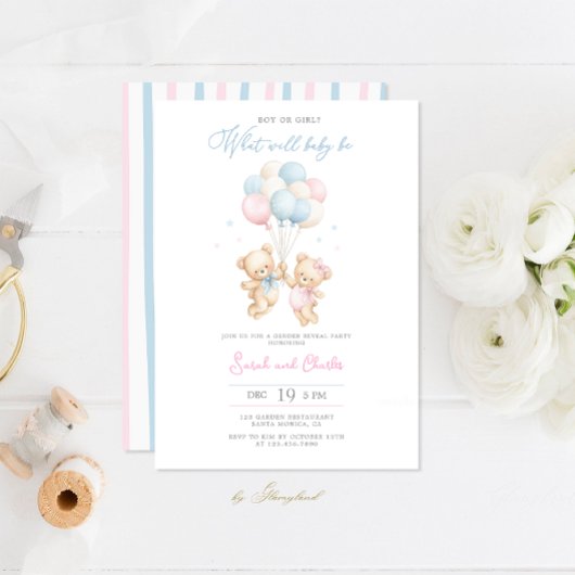 Editable Gender Reveal Bear Baby Shower Invitation Kaart
