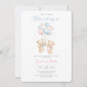 Editable Gender Reveal Bear Baby Shower Invitation Kaart (Voorkant)