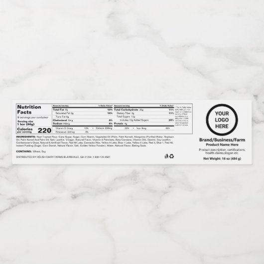 Editable Generic Prime Nutrition Facts Food Label Waterfles Etiket (Enkel label)