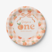 Editable Gingham Peach Paper Plates Papieren Bordje (Voorkant)