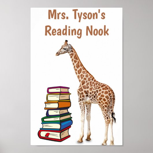 Editable Giraffe met stapel boeken die Nook lezen Poster (Voorkant)