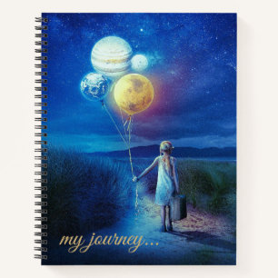 Editable Girl met Planet Balloons Mijn reis Notitieboek