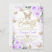 Editable Girl Paars Butterfly Baby shower Kaart (Voorkant)