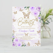 Editable Girl Paars Butterfly Baby shower Kaart (Staand voorkant)