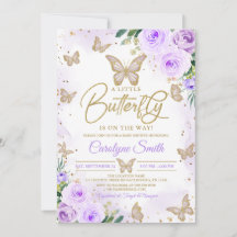 Editable Girl Paars Butterfly Baby shower