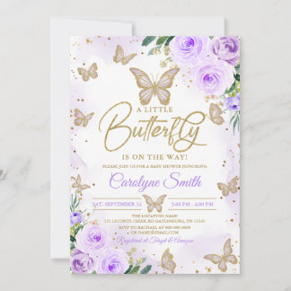 Editable Girl Paars Butterfly Baby shower Kaart