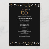 Editable Gold and Black confetti 65e verjaardag Programmakaart (Achterkant)
