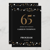 Editable Gold and Black confetti 65e verjaardag Programmakaart (Voorkant / Achterkant)