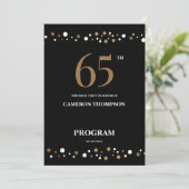 Editable Gold and Black confetti 65e verjaardag Programmakaart (Staand voorkant)