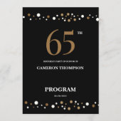 Editable Gold and Black confetti 65e verjaardag Programmakaart (Voorkant)