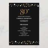 Editable Gold and Black confetti 80e verjaardag Programmakaart (Achterkant)