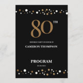 Editable Gold and Black confetti 80e verjaardag Programmakaart (Voorkant)