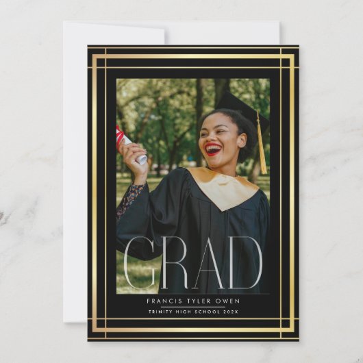 Editable Gold Border High School Photo Afstuderen Aankondiging (Voorkant)