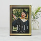 Editable Gold Border High School Photo Afstuderen Aankondiging (Staand voorkant)