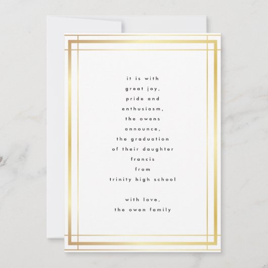Editable Gold Border High School Photo Afstuderen Aankondiging (Achterkant)