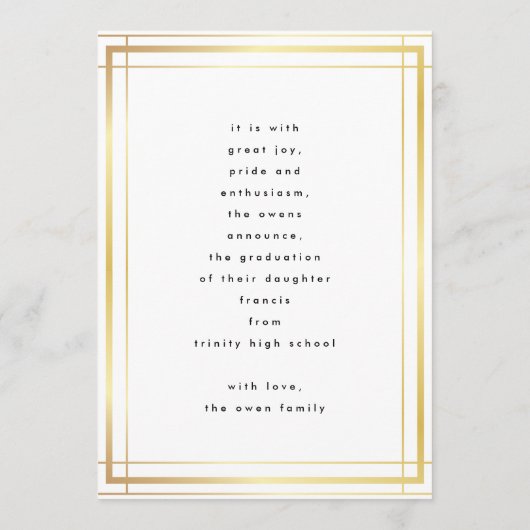 Editable Gold Border High School Photo Afstuderen Aankondiging (Achterkant)