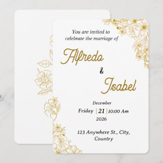 Editable Gold Floral Wedding Invitation Template Kaart