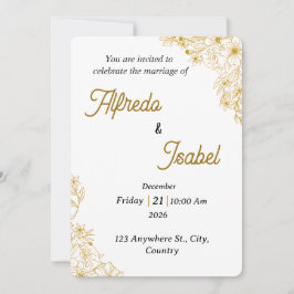 Editable Gold Floral Wedding Invitation Template Kaart