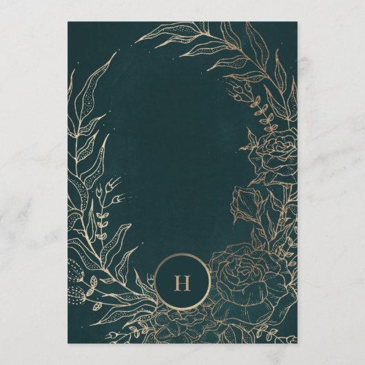 Editable Gold Foil & Emerald Green Wreath Monogram Kaart (Achterkant)