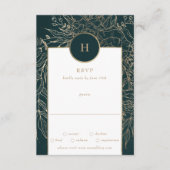 Editable Gold Foil & Emerald Green Wreath Monogram RSVP Kaartje (Voorkant)