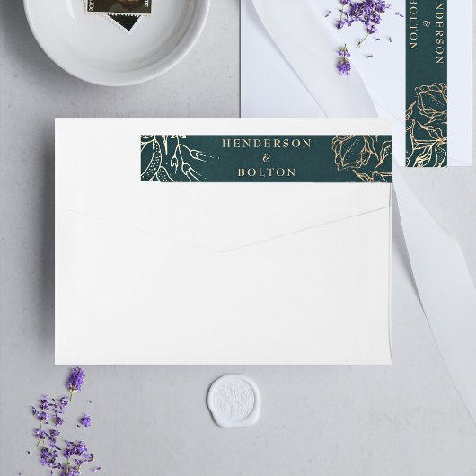 Editable Gold Foil & Emerald Green Wreath Wedding