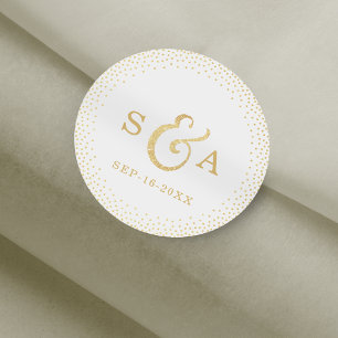Editable gold glitter vintage bruiloft monogram ronde sticker