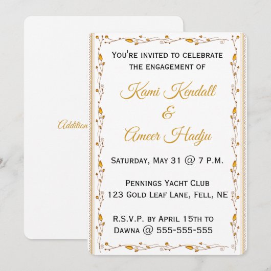 Editable Gold Leaf Vine  Kaart (Voorkant / Achterkant)