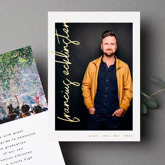 Editable Gold Names Photo University Afstuderen Folie Uitnodiging