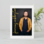 Editable Gold Names Photo University Afstuderen Folie Uitnodiging (Staand Voorkant)