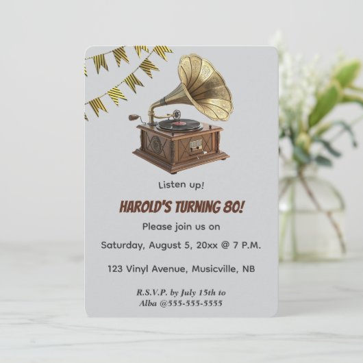 Editable Gramophone and Bunting Kaart (Staand voorkant)