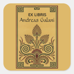 Editable Greek Leaf Pattern Bookplaat Vierkante Sticker
