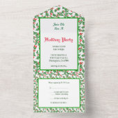 Editable Green Holly Red Berries All in One Invite All In One Uitnodiging (Binnen)