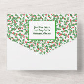 Editable Green Holly Red Berries All in One Invite All In One Uitnodiging (Achterkant)