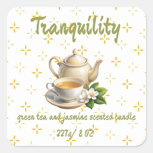 Editable Green Tea and Jasmine Product Vierkante Sticker (Voorkant)