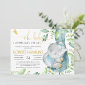 EDITABLE Greenery Elephant Baby shower Kaart (Staand voorkant)