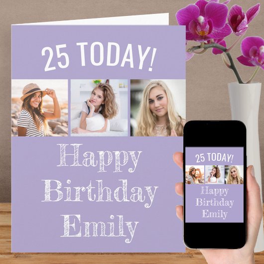 Editable Greeting and Age | 3 Fotodag Kaart