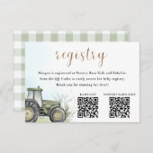 EDITABLE Groene Tractor Baby shower Registry Informatiekaartje (Voorkant / Achterkant)