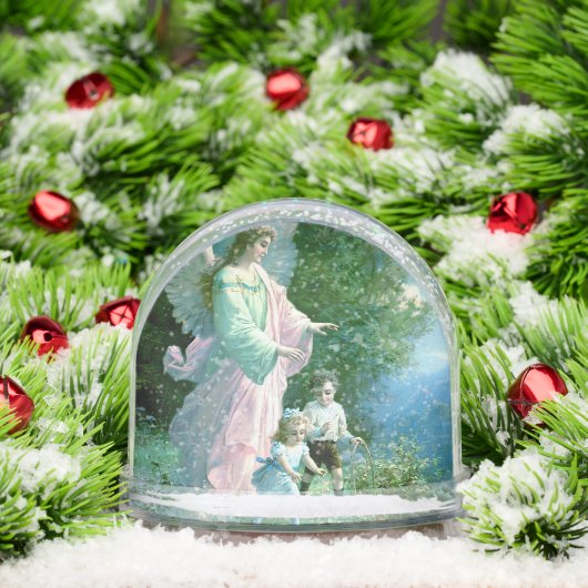 Editable Guardian Angel With Children Sneeuwbol (Kerstmis)
