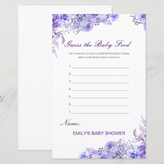 Editable Guess the Baby Food Baby Shower Game (Voorkant / Achterkant)